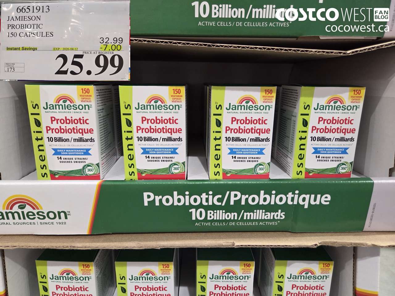 66519113 JAMIESON PROBIOTIC 150 CAPSULES ($7.00 INSTANT SAVINGS EXPIRES ON 2026-04-12) $25.99