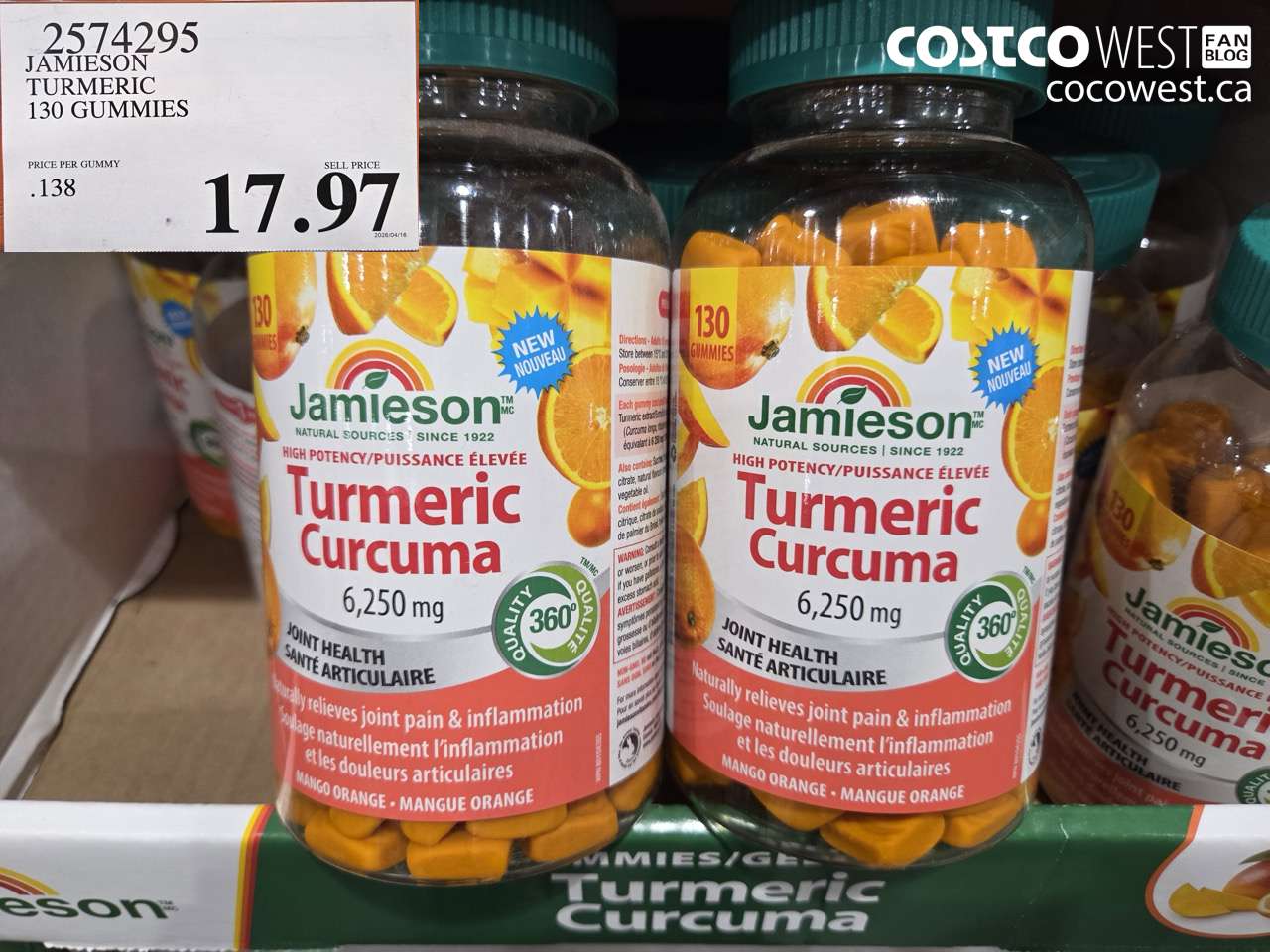 2574295 JAMIESON TURMERIC 130 GUMMIES $17.97