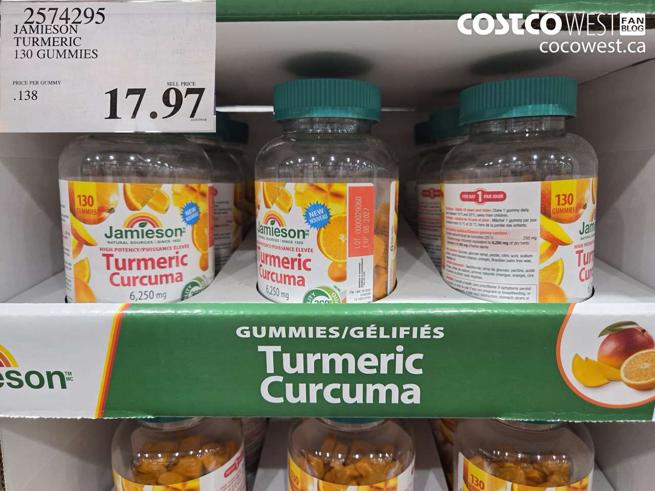 2574295 JAMIESON TURMERIC 130 GUMMIES $17.97