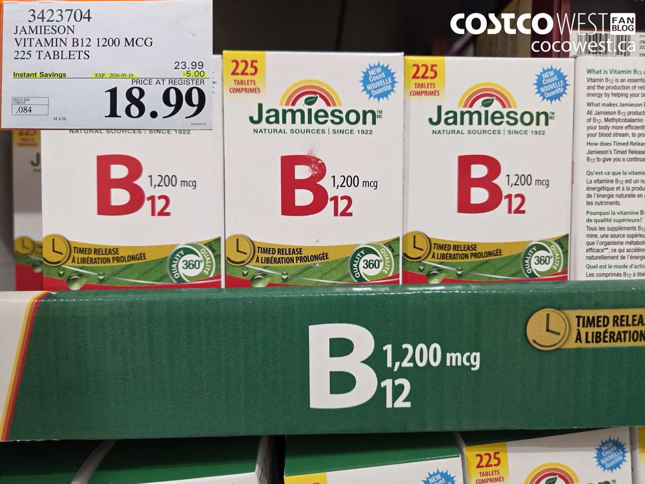 3423704 JAMIESON VITAMIN B12 1200 MCG 225 TABLETS ($5.00 INSTANT SAVINGS EXPIRES ON 2026-05-10) $18.99