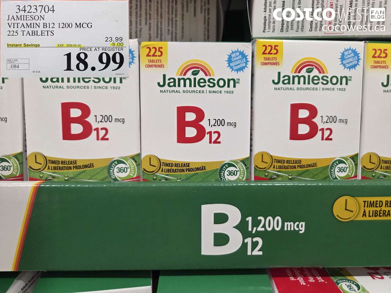 3423704 JAMIESON VITAMIN B12 1200 MCG 225 TABLETS ($5.00 INSTANT SAVINGS EXPIRES ON 2026-05-10) $18.99
