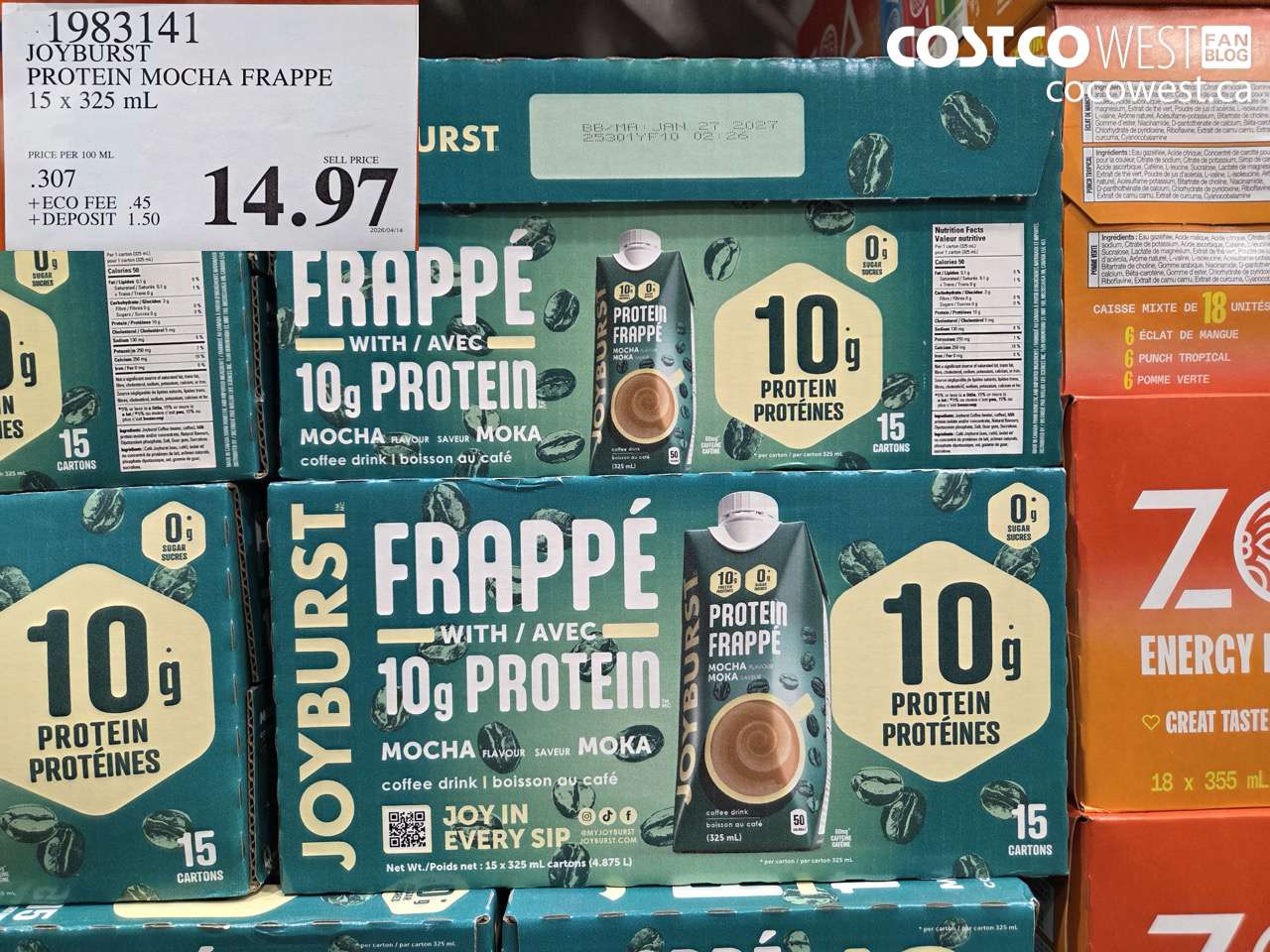 1983141 JOYBURST PROTEIN MOCHA FRAPPE 15 X 325 ML $14.97