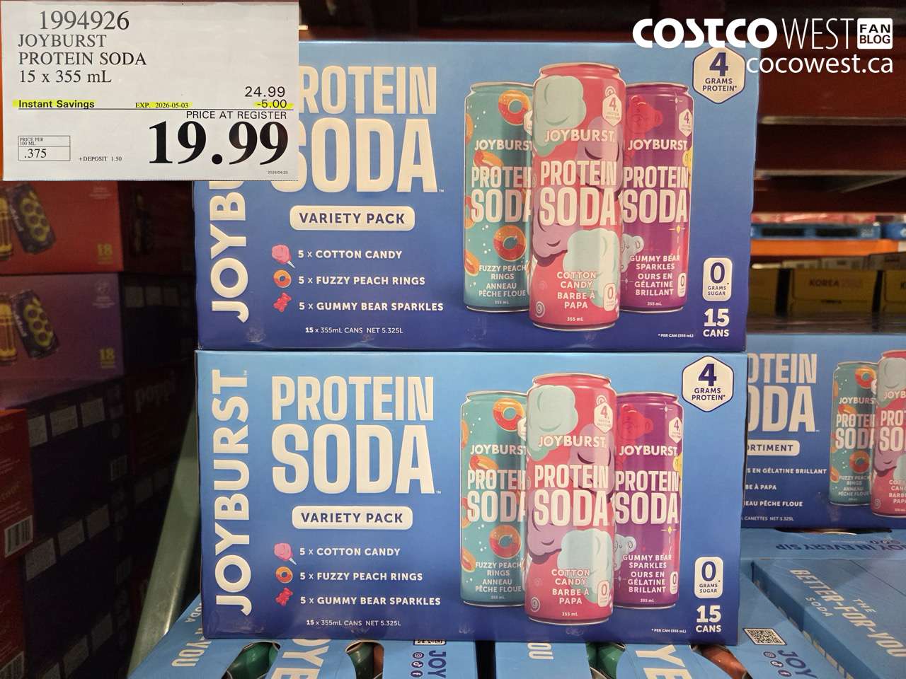 1994926 JOYBURST PROTEIN SODA 15 X 355ML ($5.00 INSTANT SAVINGS EXPIRES ON 2026-05-03) $19.99