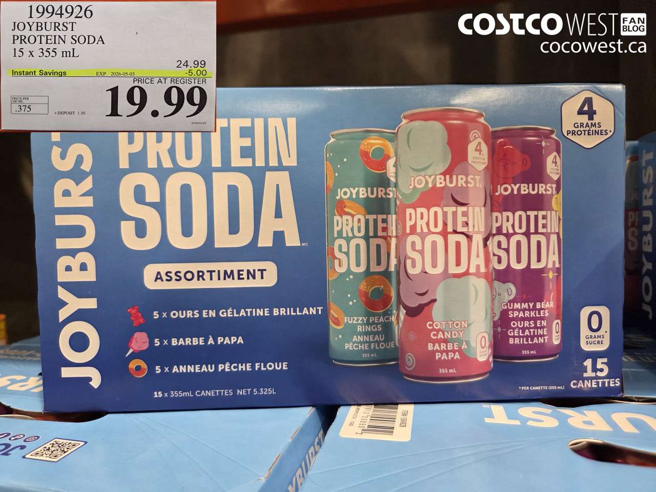 1994926 JOYBURST PROTEIN SODA 15 X 355 ML ($5.00 INSTANT SAVINGS EXPIRES ON 2026-05-03) $19.99