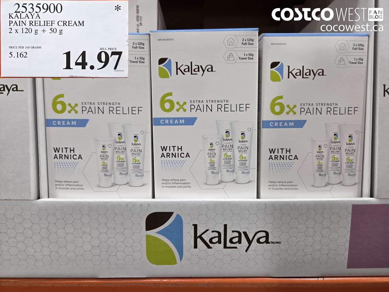 2535900 KALAYA PAIN RELIEF CREAM 2 X 120G + 50G $14.97