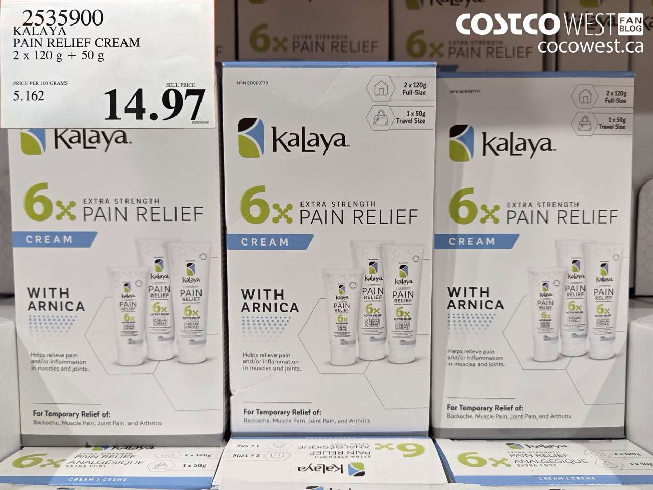 2535900 KALAYA PAIN RELIEF CREAM 2 X 120 G + 50 G $14.97