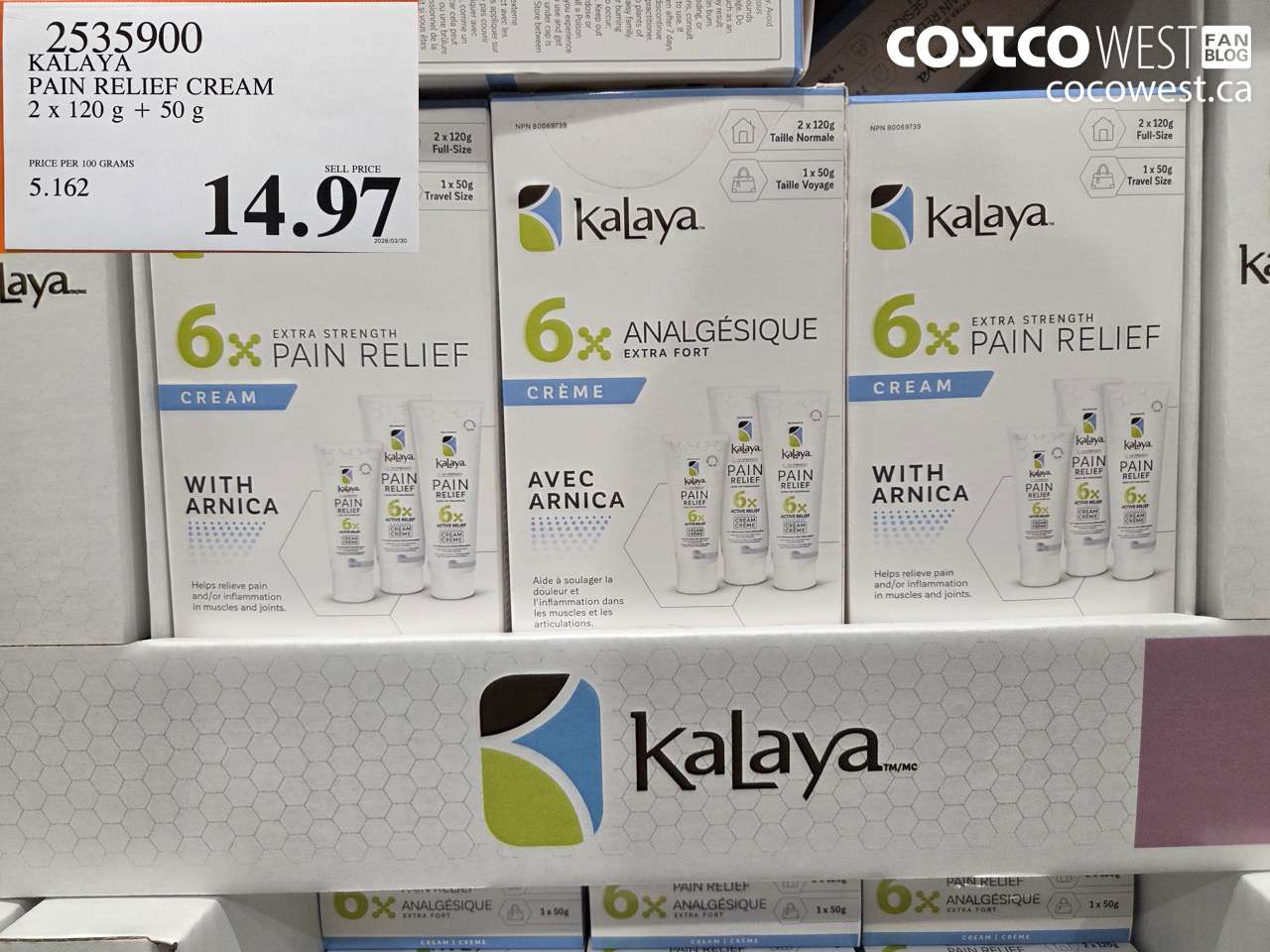 2535900 KALAYA PAIN RELIEF CREAM 2 X 120 G + 50 G $14.97