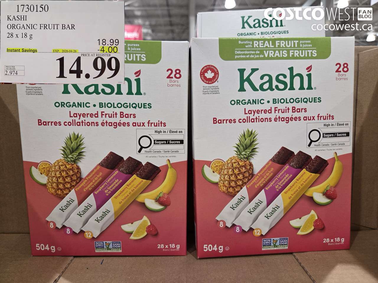 1730150 KASHI ORGANIC FRUIT BAR 28 X 18G ($4.00 INSTANT SAVINGS EXPIRES ON 2026-04-26) $14.99