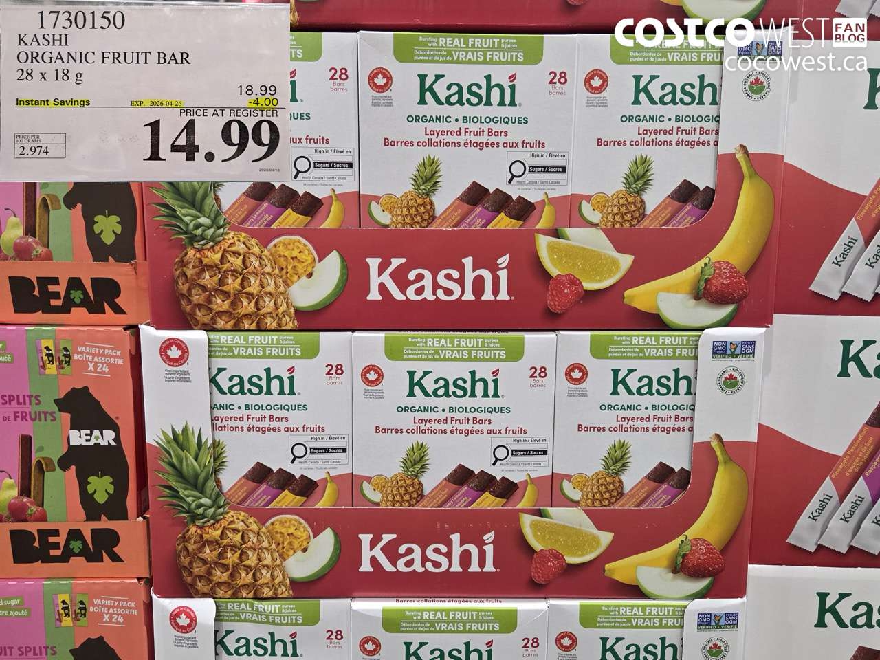 1730150 KASHI ORGANIC FRUIT BAR 28 X 18 G ($4.00 INSTANT SAVINGS EXPIRES ON 2026-04-26) $14.99