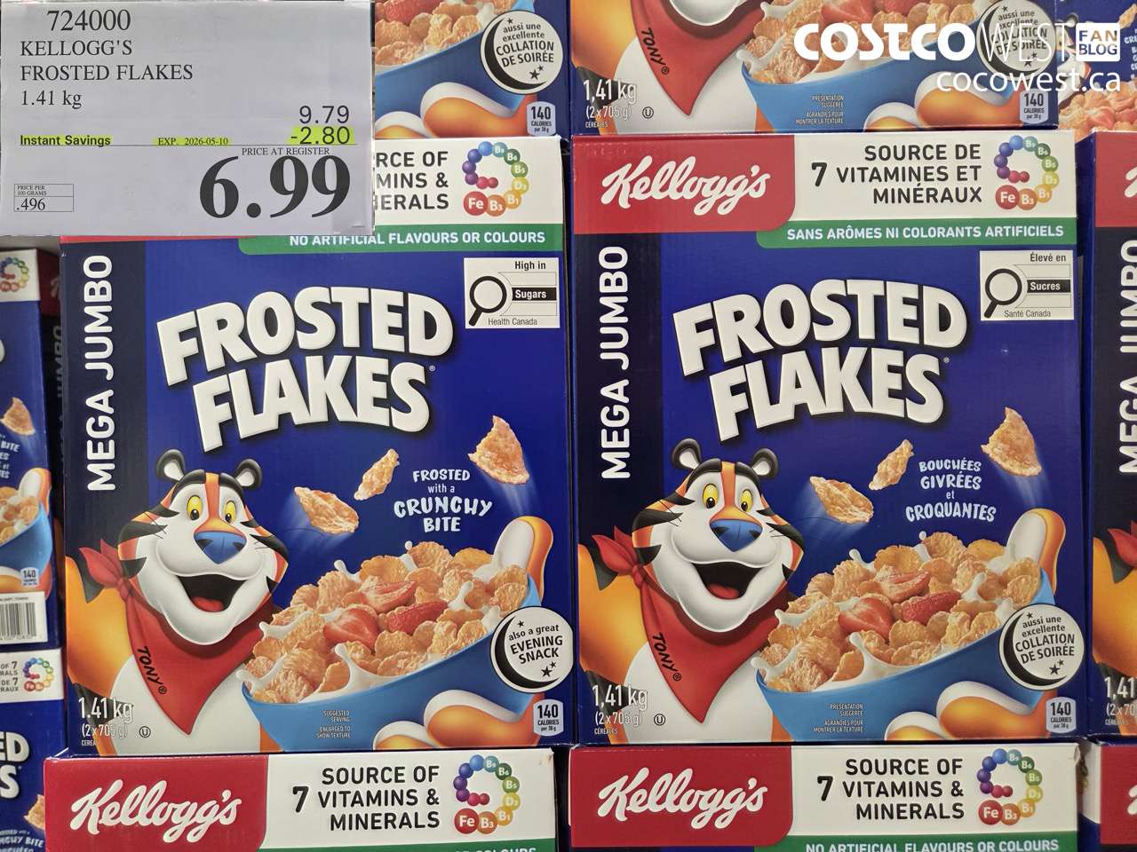 724000 KELLOGG'S FROSTED FLAKES 1.41 KG ($2.80 INSTANT SAVINGS EXPIRES ON 2026-05-10) $6.99