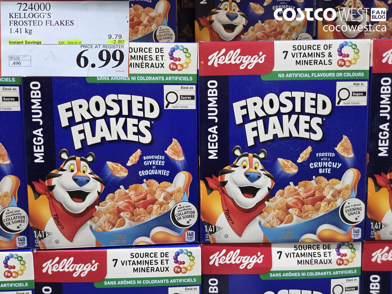 72400 KELLOGG'S FROSTED FLAKES 1.41 KG ($2.80 INSTANT SAVINGS EXPIRES ON 2026-05-10) $6.99