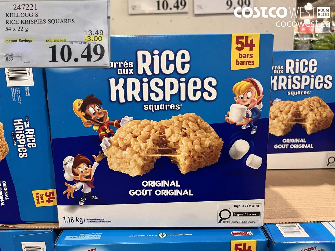 247221 KELLOGG'S RICE KRISPIES SQUARES 54 X 22G ($3.00 INSTANT SAVINGS EXPIRES ON 2026-04-19) $10.49
