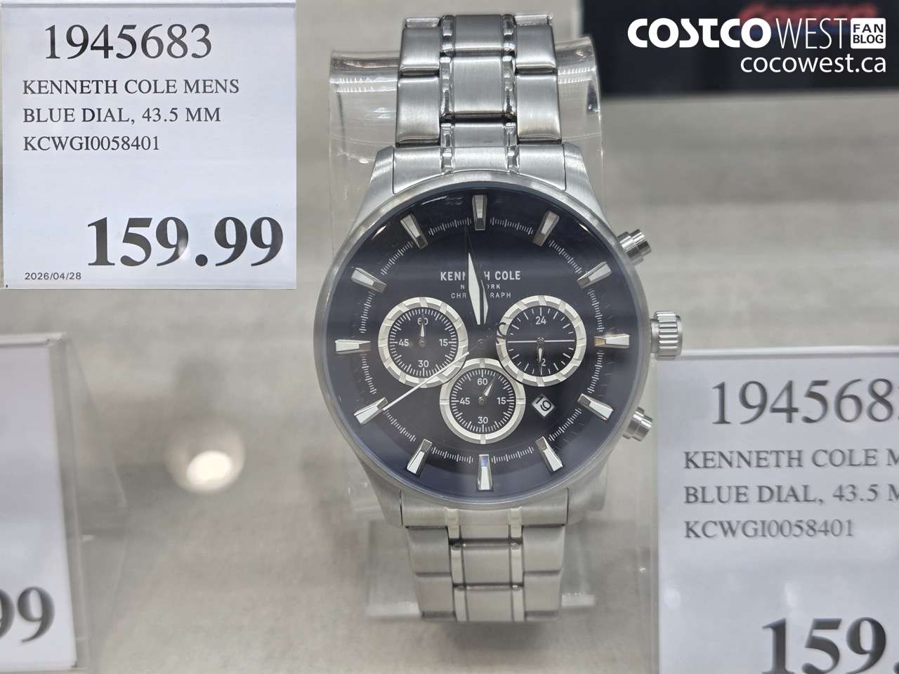 1945683 KENNETH COLE MENS BLUE DIAL, 43.5 MM KCWGIO058401 $159.99