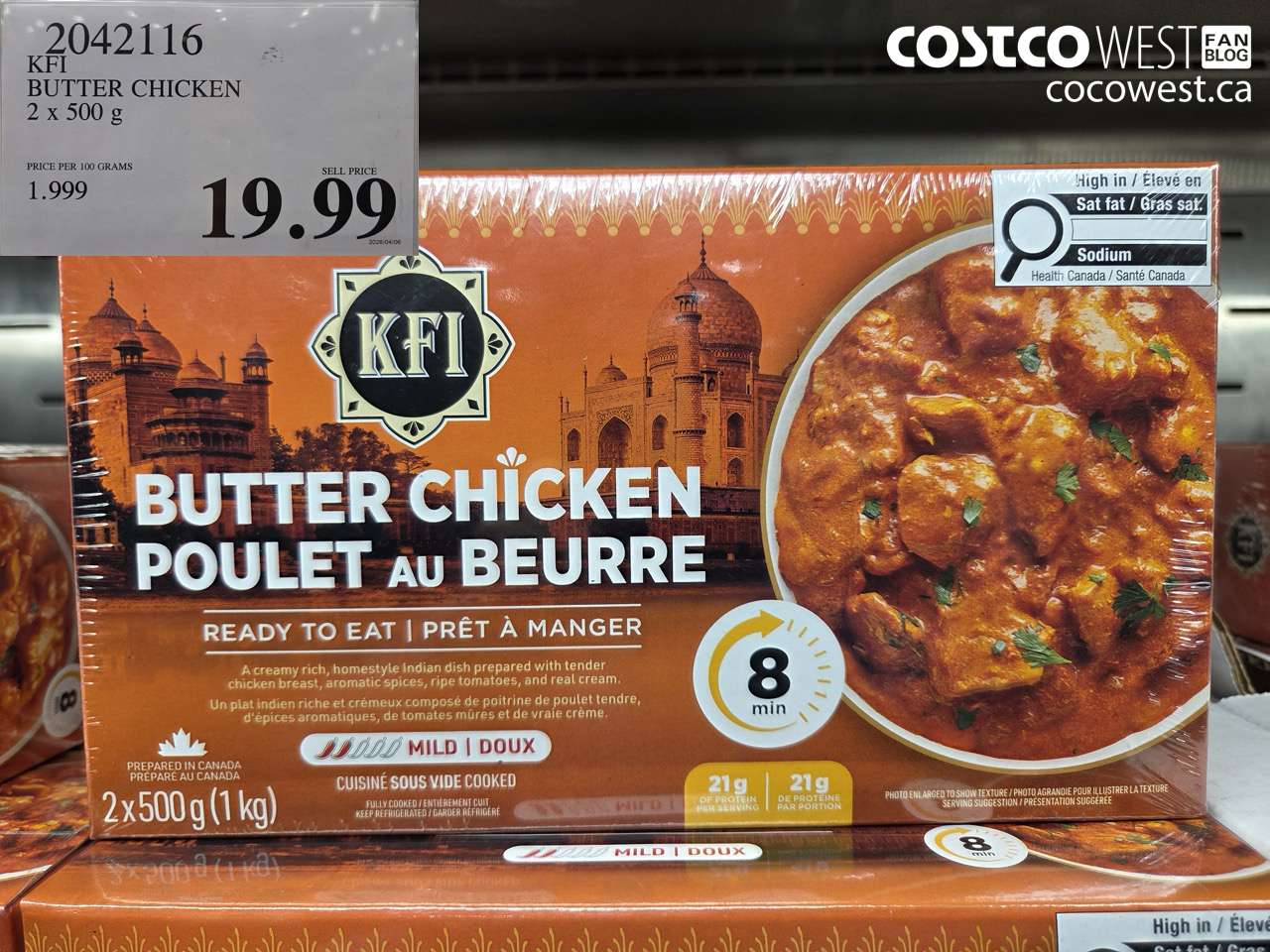 2042116 KFI BUTTER CHICKEN 2 X 500 G $19.99