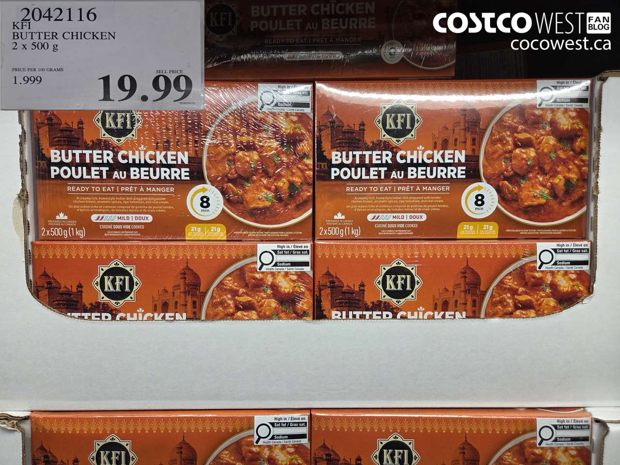 2042116 KFI BUTTER CHICKEN 2 X 500 G $19.99