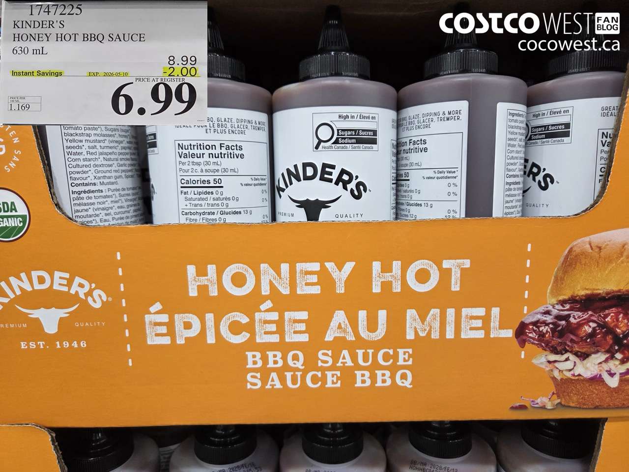 1747225 KINDER'S HONEY HOT BBQ SAUCE 630ML ($2.00 INSTANT SAVINGS EXPIRES ON 2026-05-10) $6.99