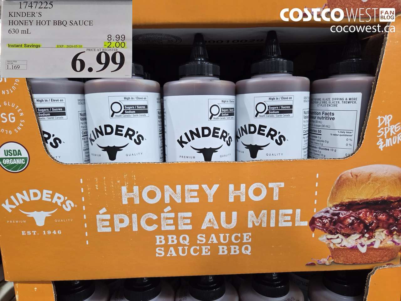 1747225 KINDER'S HONEY HOT BBQ SAUCE 630 ML ($2.00 INSTANT SAVINGS EXPIRES ON 2026-05-10) $6.99