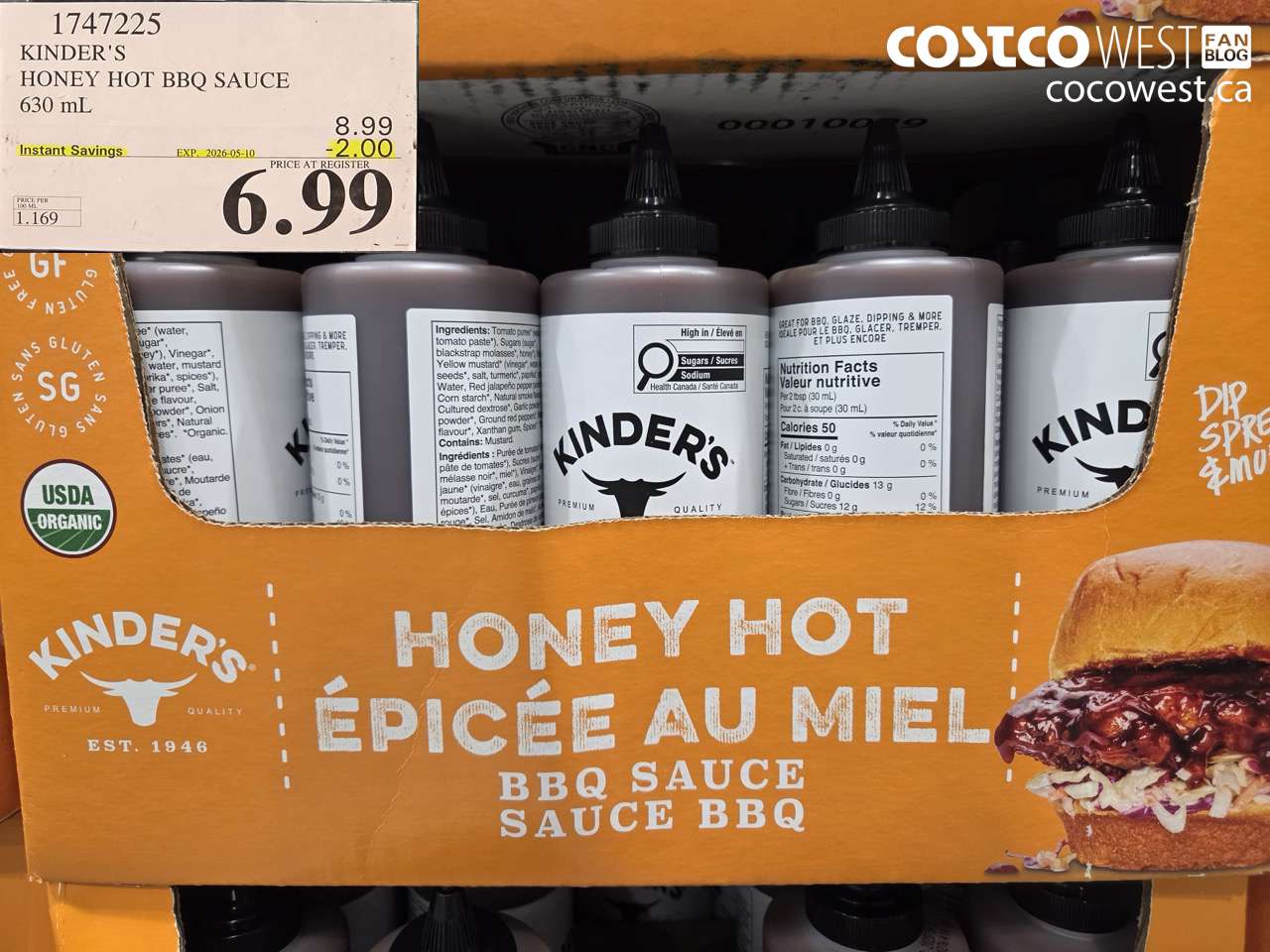 1747225 KINDER'S HONEY HOT BBQ SAUCE 630 ML ($2.00 INSTANT SAVINGS EXPIRES ON 2026-05-10) $6.99