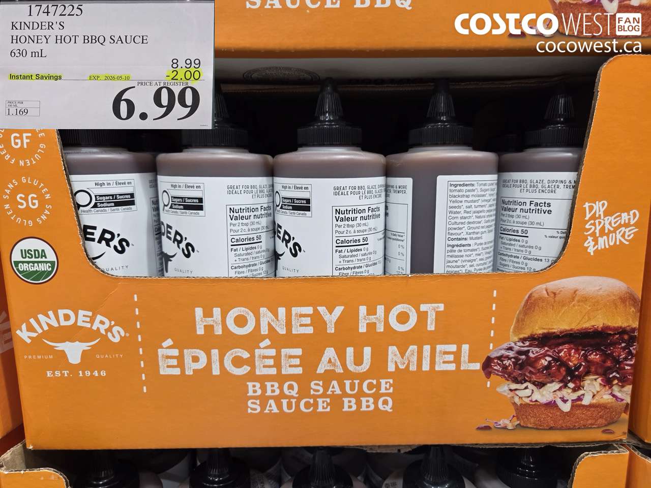 1747225 KINDER'S HONEY HOT BBQ SAUCE 630 ML ($2.00 INSTANT SAVINGS EXPIRES ON 2026-05-10) $6.99