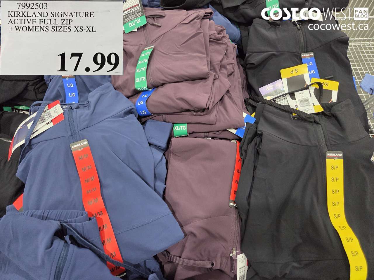 7992503 KIRKLAND SIGNATURE ACTIVE FULL ZIP + WOMENS SIZES XS-XL $17.99