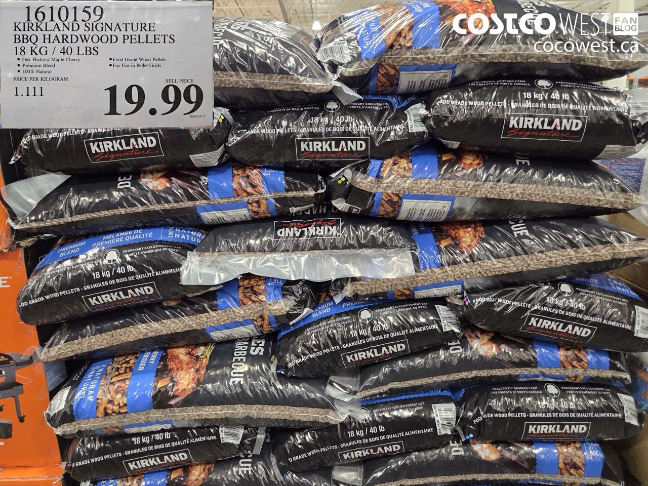 161059 KIRKLAND SIGNATURE BBQ HARDWOOD PELLETS 18 KG / 40 LBS $19.99