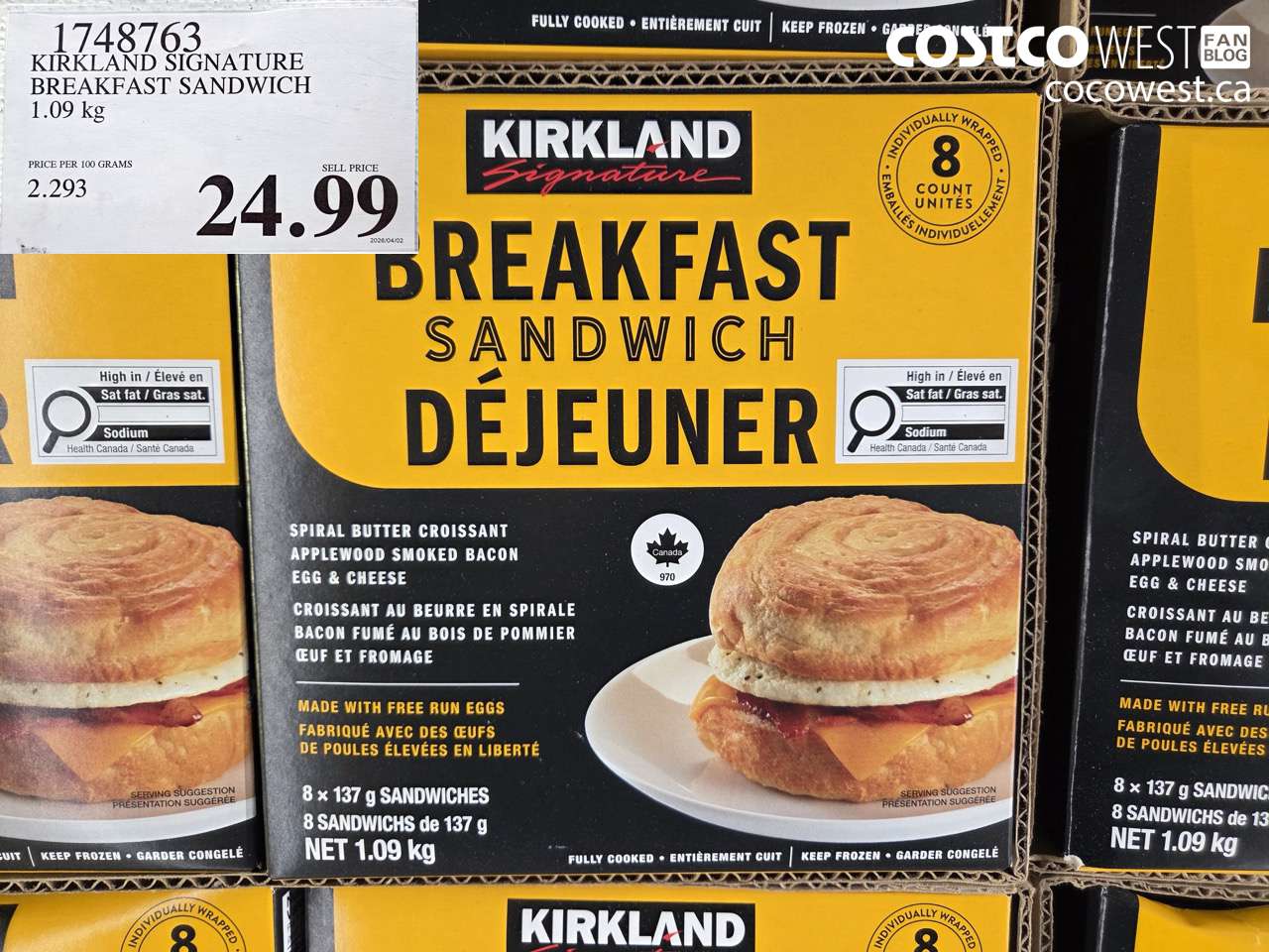 1748763 KIRKLAND SIGNATURE BREAKFAST SANDWICH 1.09KG $24.99