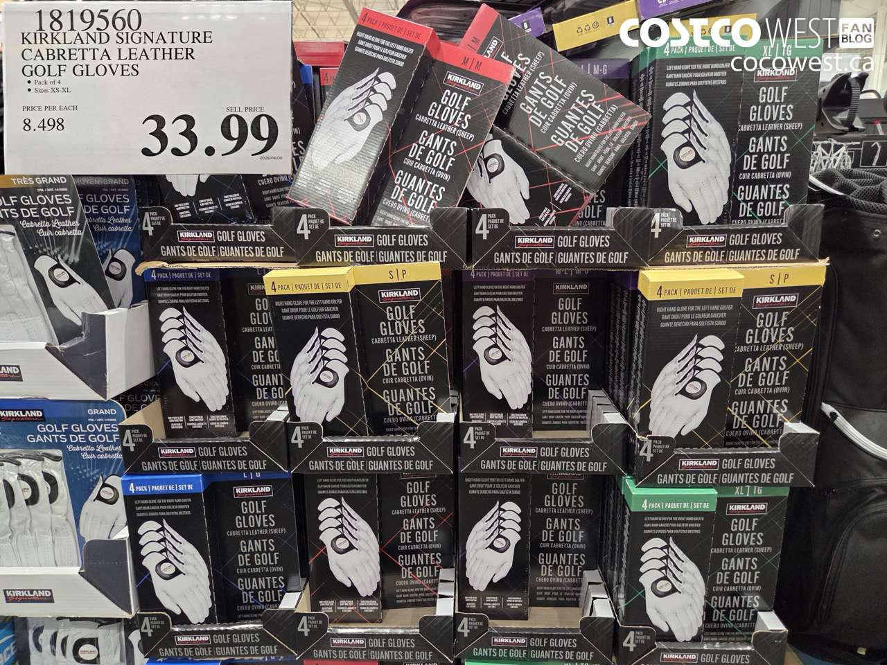 1819560 KIRKLAND SIGNATURE CABRETTA LEATHER GOLF GLOVES $33.99