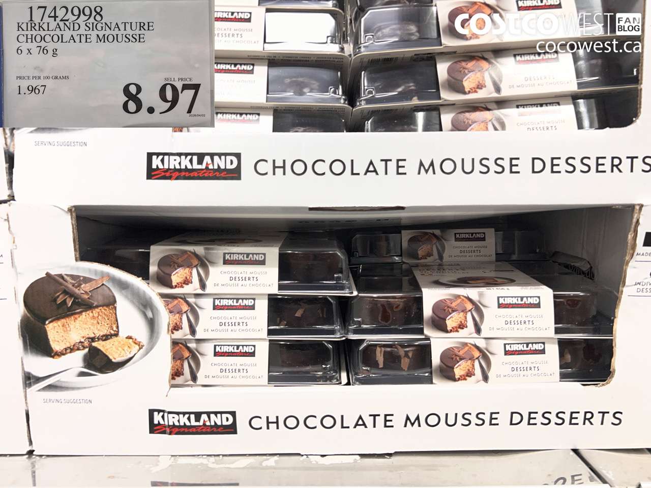 17429998 KIRKLAND SIGNATURE CHOCOLATE MOUSSE 6 X 76G $8.97