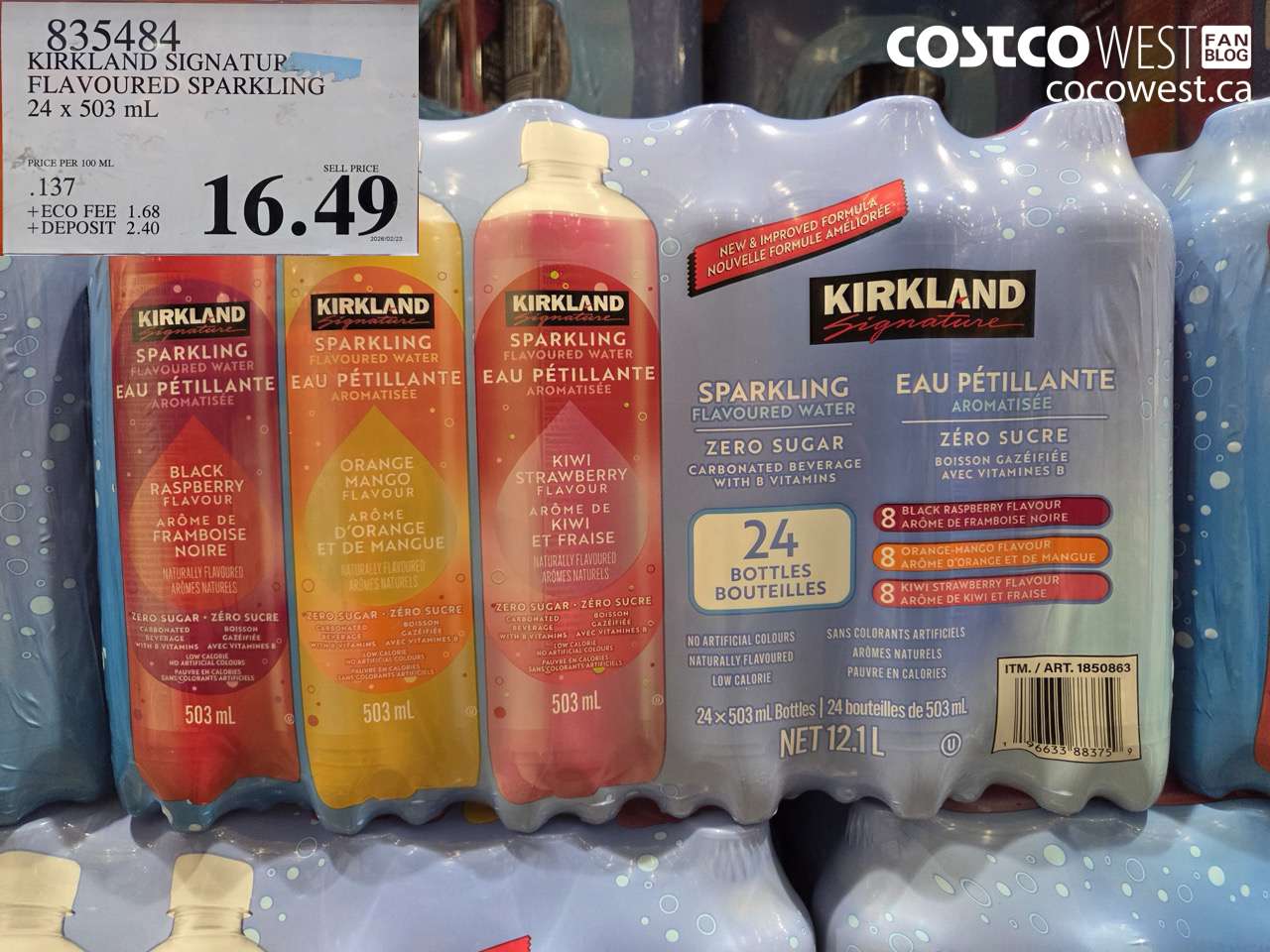 835484 KIRKLAND SIGNATURE FLAVOURED SPARKLING 24 X 503 ML $16.49