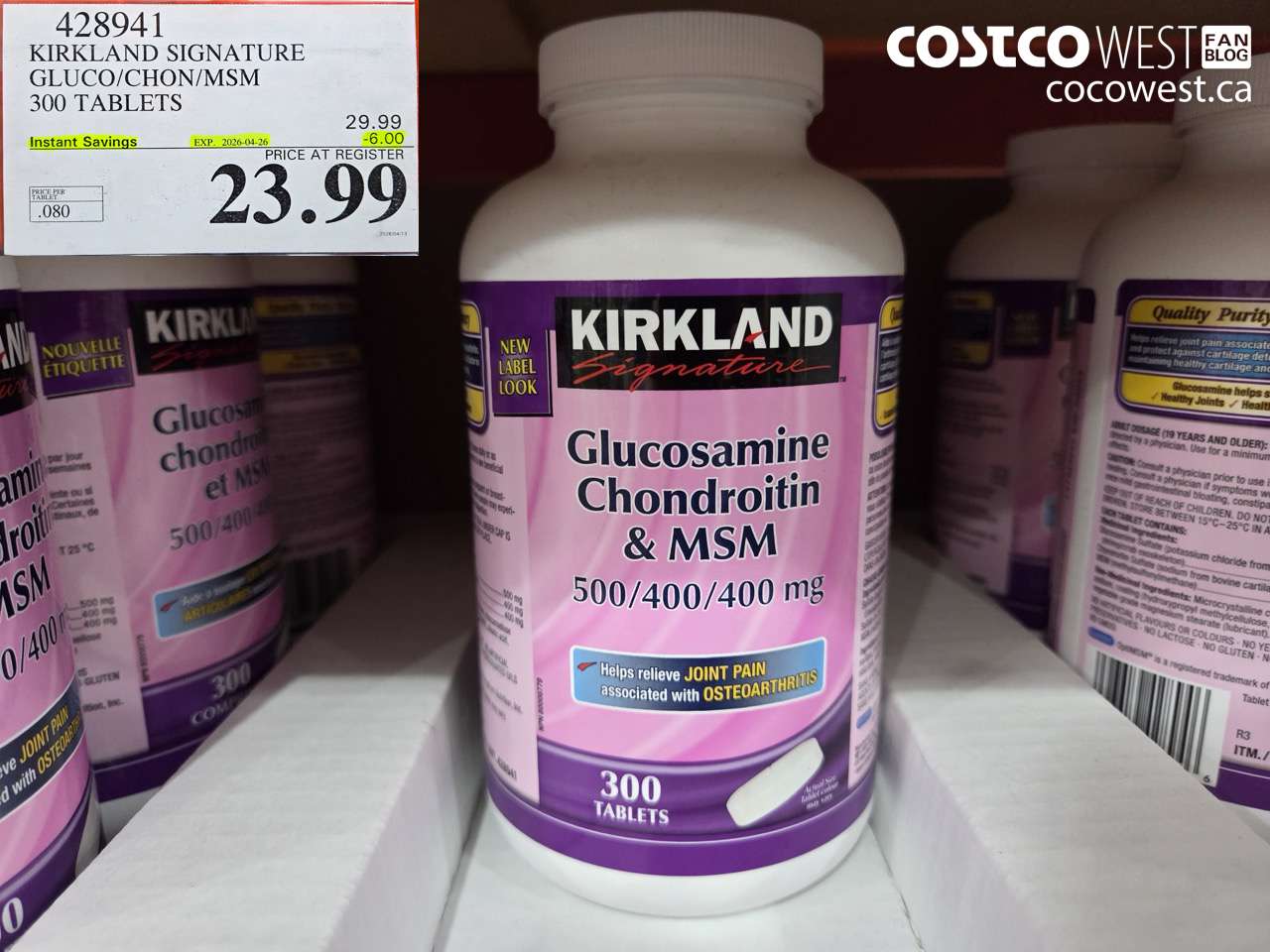 428941 KIRKLAND SIGNATURE GLUCO/CHON/MSM 300 TABLETS ($6.00 INSTANT SAVINGS EXPIRES ON 2026-04-26) $23.99