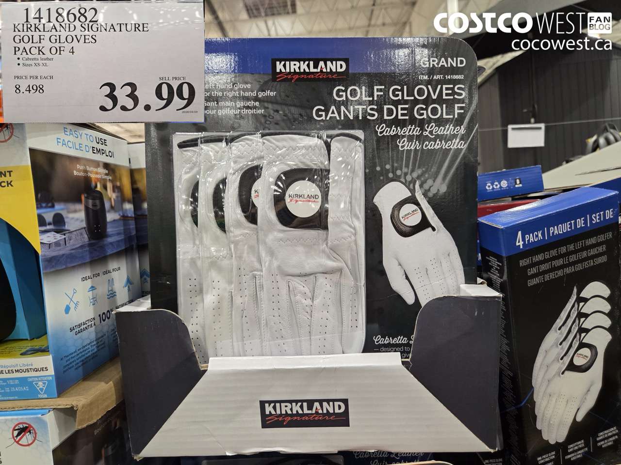 1416862 KIRKLAND SIGNATURE GOLF GLOVES PACK OF 4 $33.99