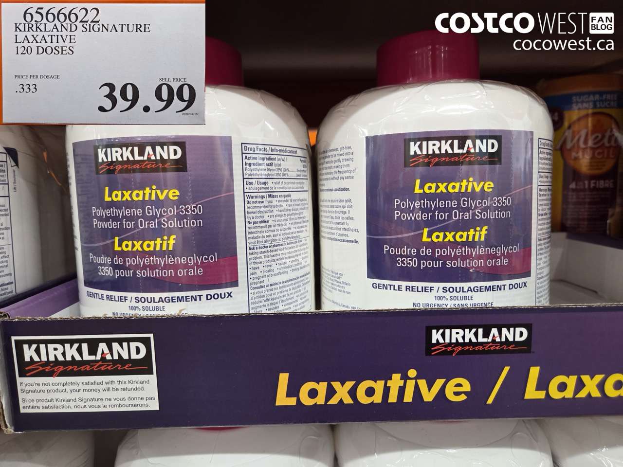 6566622 KIRKLAND SIGNATURE LAXATIVE 120 DOSES $39.99