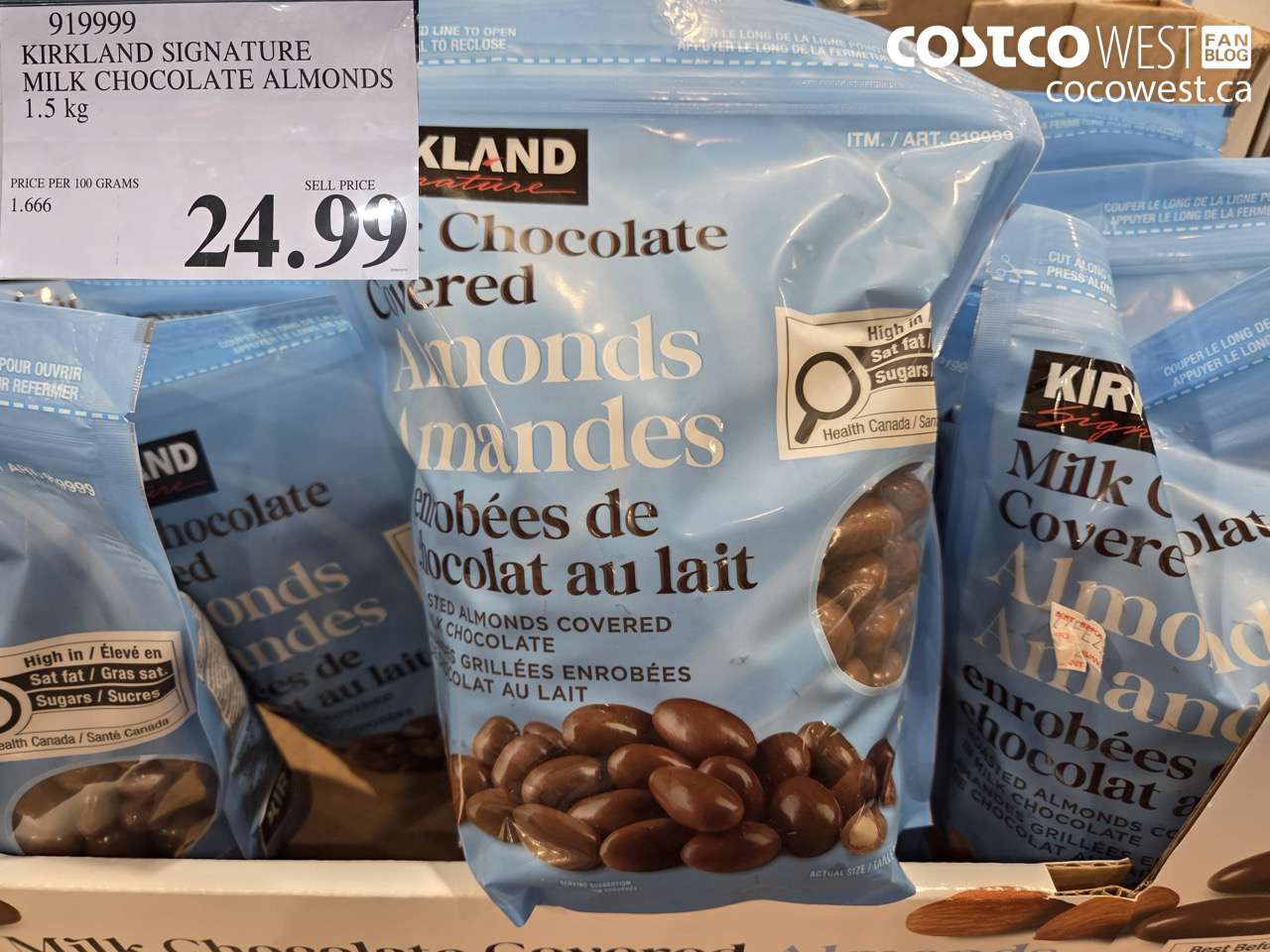 919999 KIRKLAND SIGNATURE MILK CHOCOLATE ALMONDS 1.5 KG $24.99