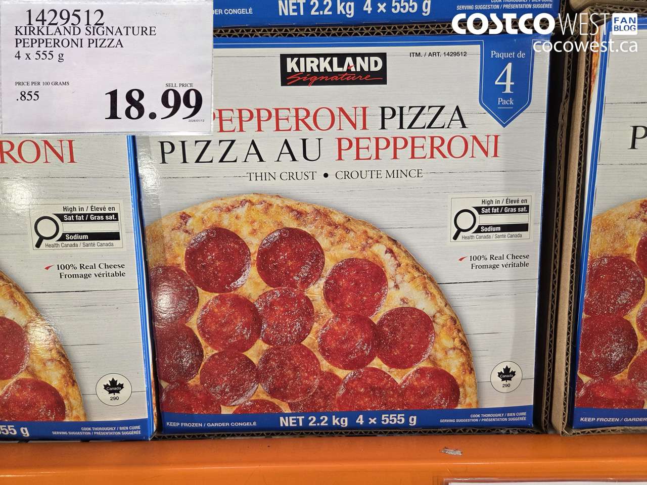 1429512 KIRKLAND SIGNATURE PEPPERONI PIZZA 4 X 555 G $18.99