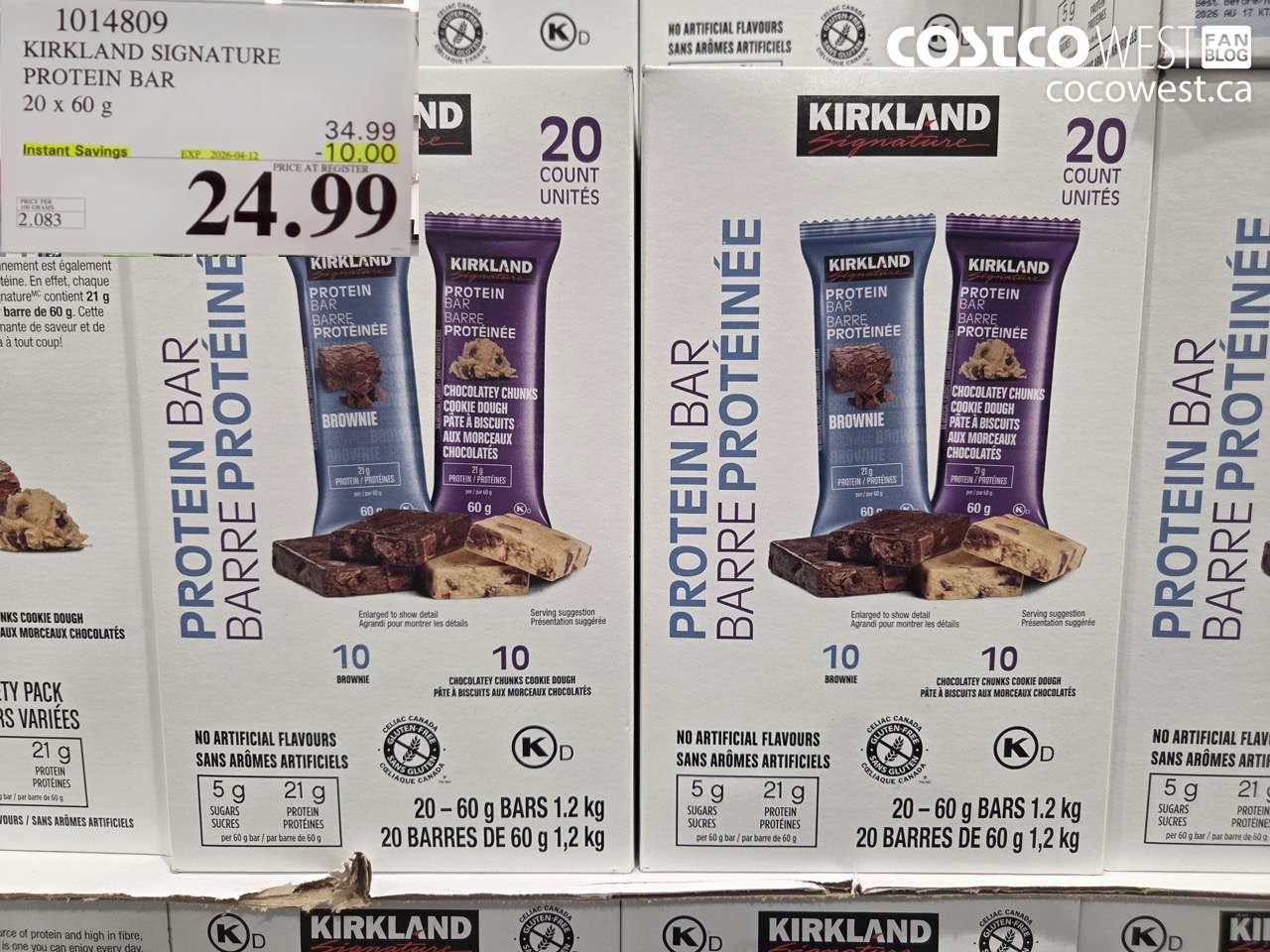 1014809 KIRKLAND SIGNATURE PROTEIN BAR 20 X 60G ($10.00 INSTANT SAVINGS EXPIRES ON 2026-04-12) $24.99