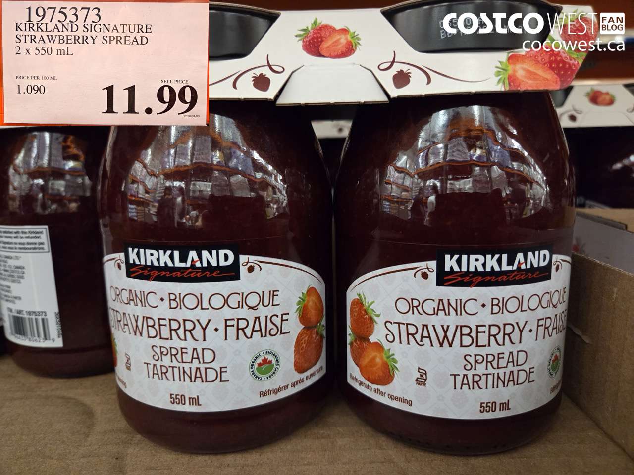 1975373 KIRKLAND SIGNATURE STRAWBERRY SPREAD 2 X 550 ML $11.99