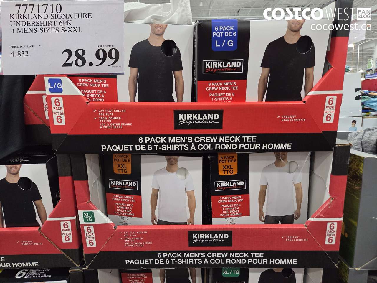 7771710 KIRKLAND SIGNATURE UNDERSHIRT 6PK + MENS SIZES S-XXL $28.99