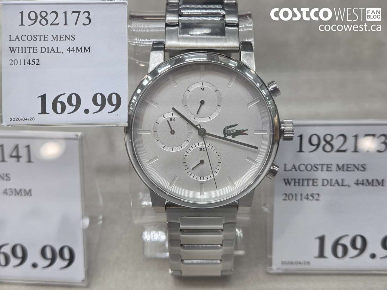 1982173 LACOSTE MENS WHITE DIAL, 44MM 2011452 $169.99