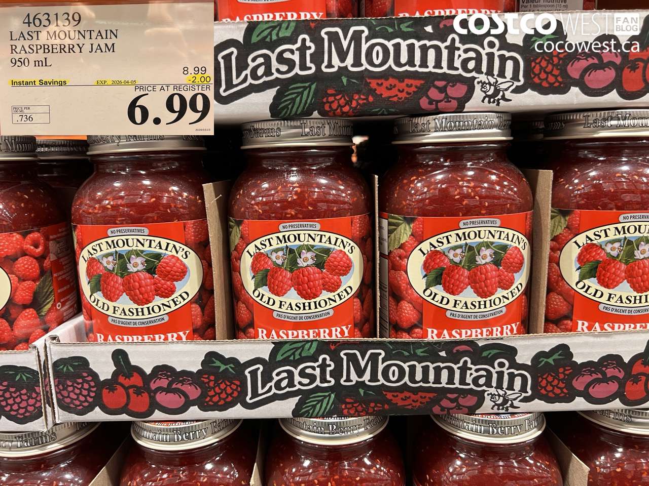 463139 LAST MOUNTAIN RASPBERRY JAM 950 ML ($2.00 INSTANT SAVINGS EXPIRES ON 2026-04-05) $6.99