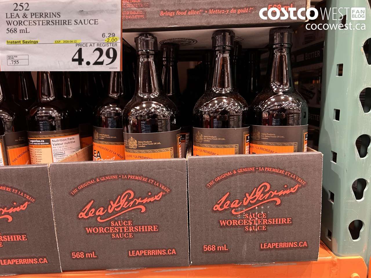 252 LEA & PERRINS WORCESTERSHIRE SAUCE 568 ML ($2.00 INSTANT SAVINGS EXPIRES ON 2026-04-12) $4.29