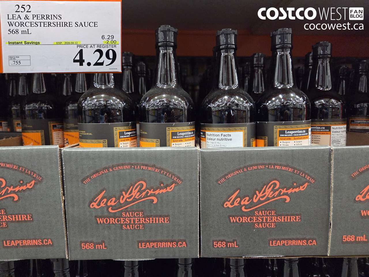 252 LEA & PERRINS WORCESTERSHIRE SAUCE 568 ML ($2.00 INSTANT SAVINGS EXPIRES ON 2026-04-12) $4.29