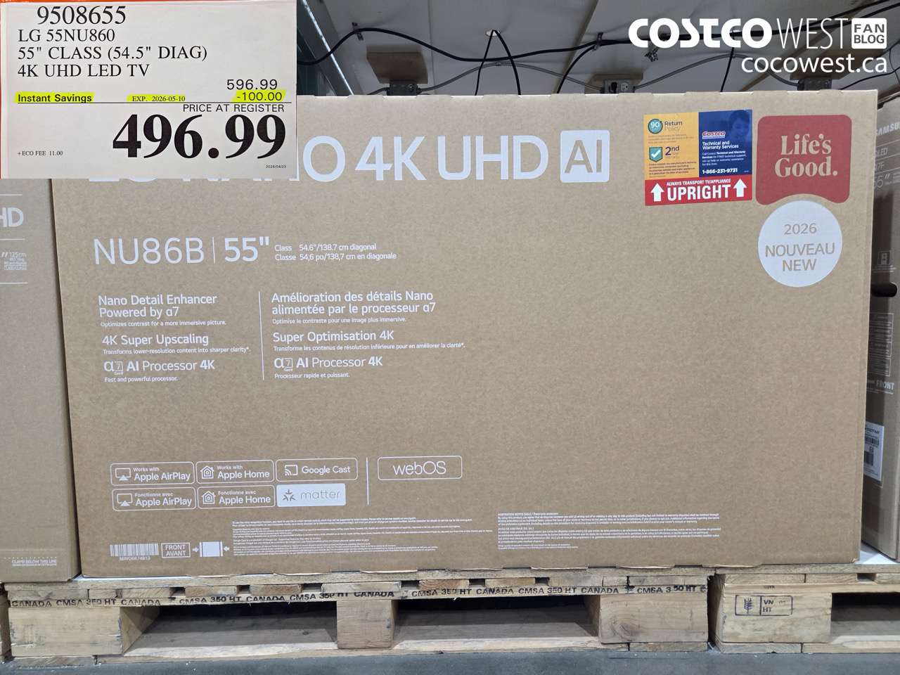 9508655 LG 55NU860 55 CLASS (54.5 DIAG) 4K UHD LED TV ($100.00 INSTANT SAVINGS EXPIRES ON 2026-05-10) $496.99