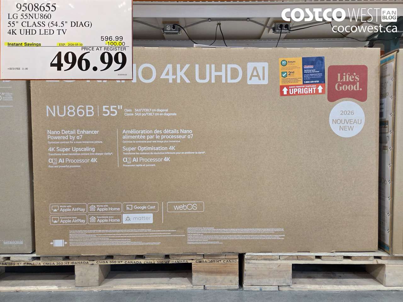 9508655 LG 55NU860 55 INCH CLASS (54.5 INCH DIAG) 4K UHD LED TV ($100.00 INSTANT SAVINGS EXPIRES ON 2026-05-10) $496.99