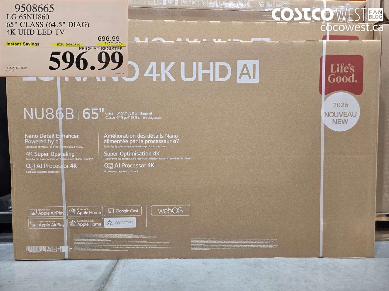 950865 LG 65NU860 65 CLASS (64.5 DIAG) 4K UHD LED TV ($100.00 INSTANT SAVINGS EXPIRES ON 2026-05-10) $596.99