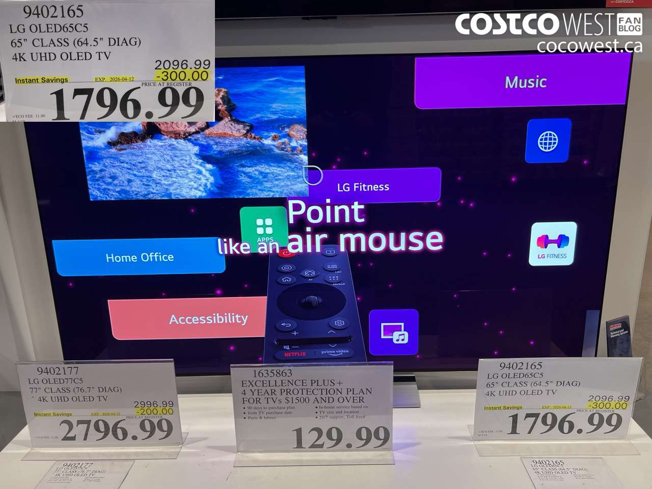 9402165 LG OLED65C5 65 CLASS (64.5 DIAG) 4K UHD OLED TV ($300.00 INSTANT SAVINGS EXPIRES ON 2026-04-12) $1796.99