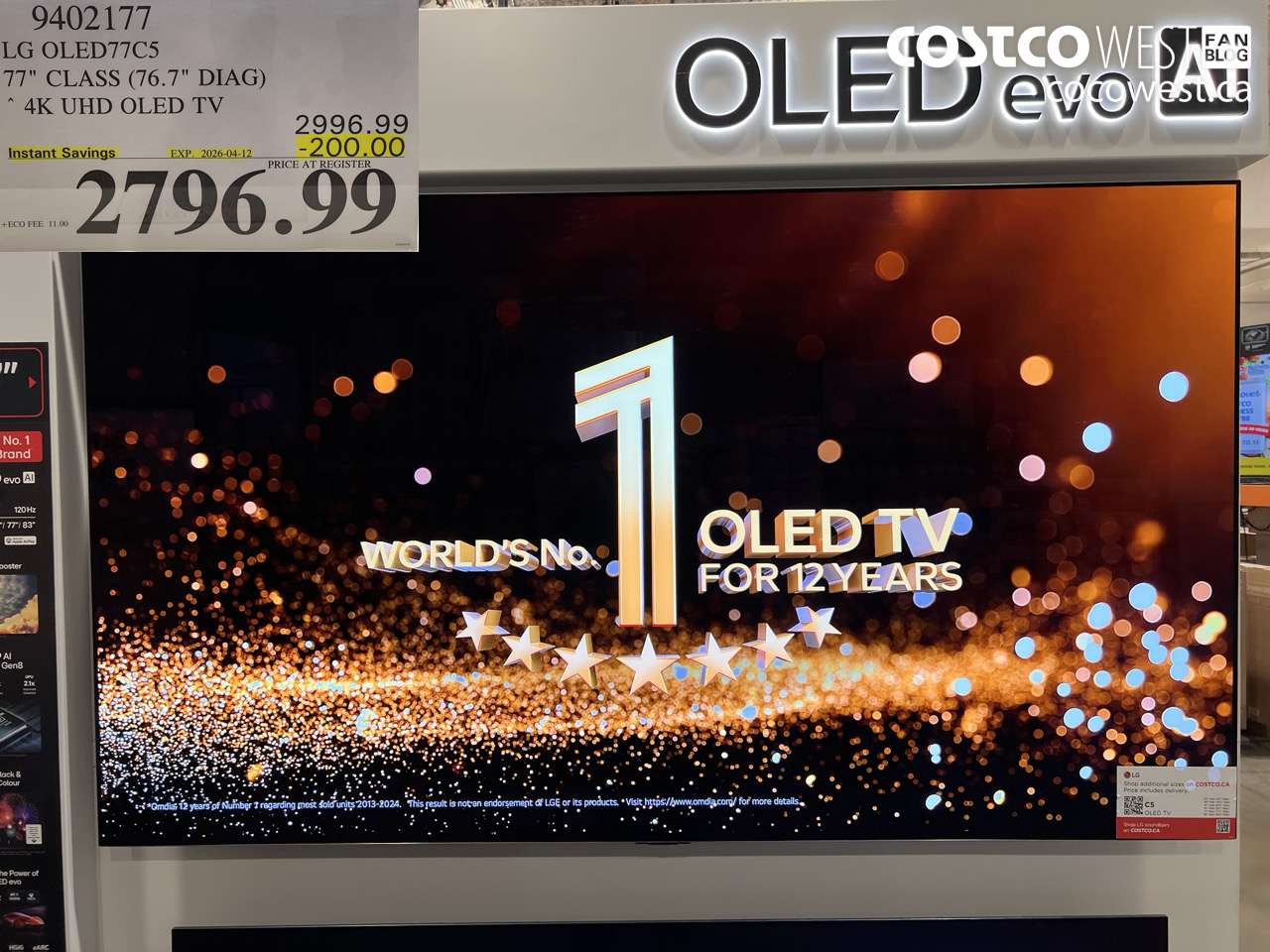 9402177 LG OLED77C5 77 CLASS 76.7 DIAG 4K UHD OLED TV ($200.00 INSTANT SAVINGS EXPIRES ON 2026-04-12) $2796.99