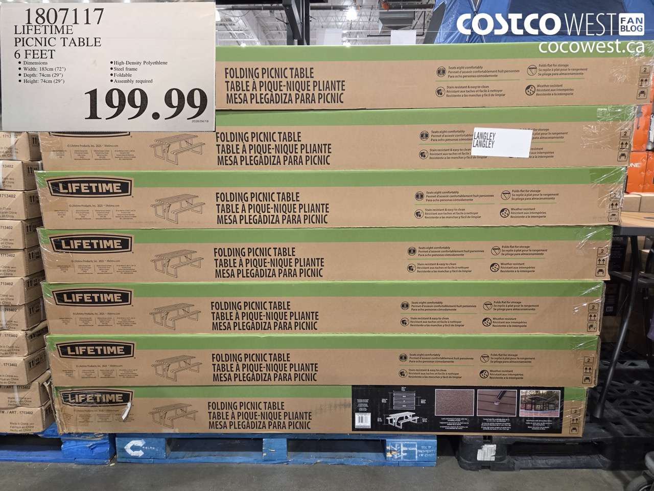 180717 LIFETIME PICNIC TABLE 6 FEET $199.99