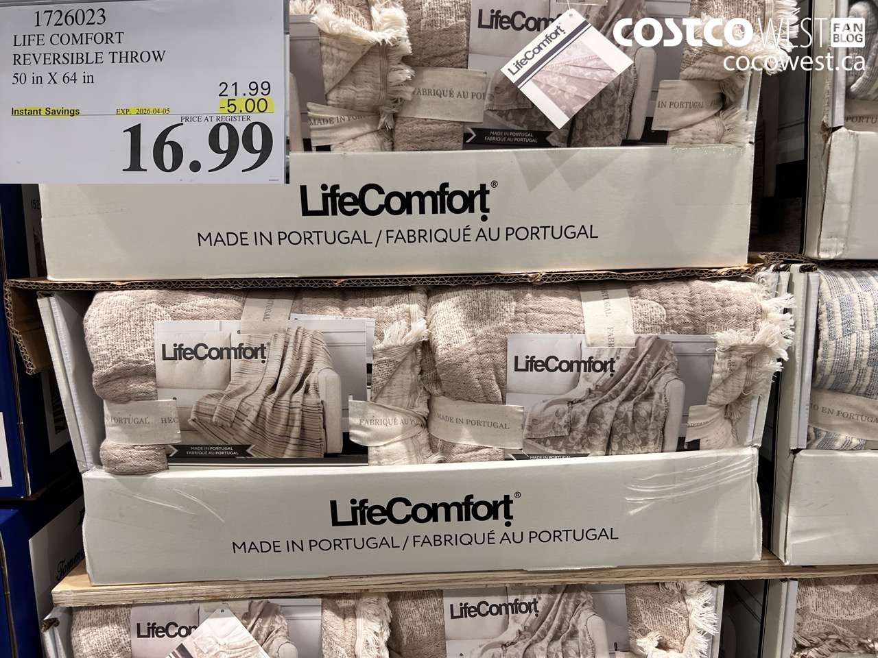1726023 LIFE COMFORT REVERSIBLE THROW 50 IN X 64 IN ($5.00 INSTANT SAVINGS EXPIRES ON 2026-04-05) $16.99