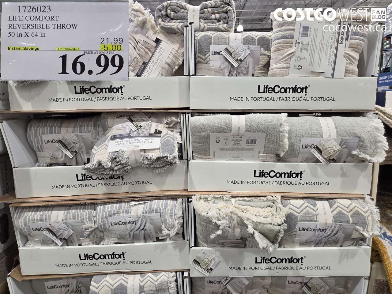 1726023 LIFE COMFORT REVERSIBLE THROW 50 IN X 64 IN ($5.00 INSTANT SAVINGS EXPIRES ON 2026-04-12) $16.99