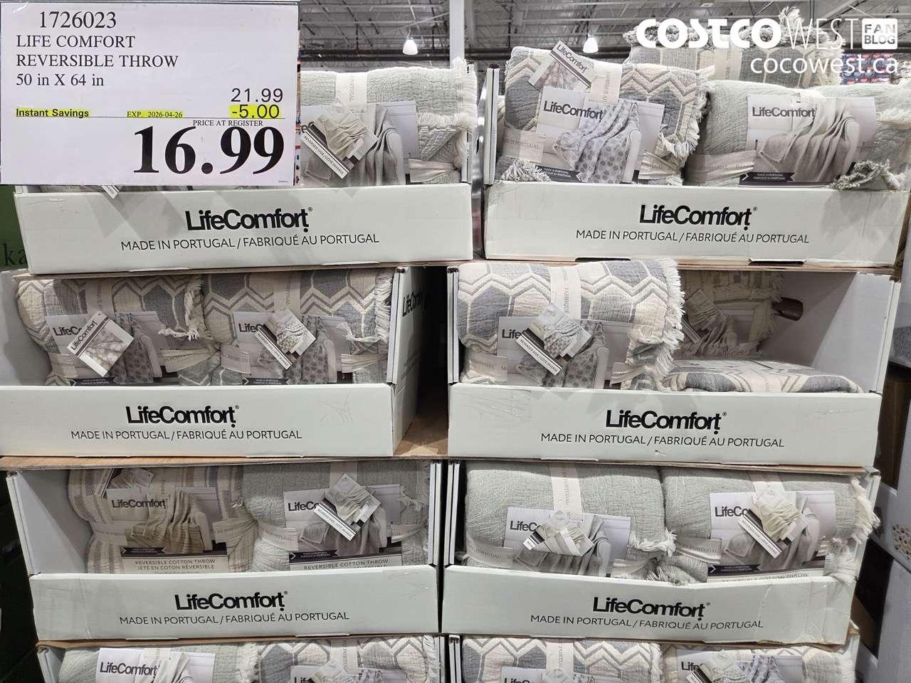 1726023 LIFE COMFORT REVERSIBLE THROW 50 IN X 64 IN ($5.00 INSTANT SAVINGS EXPIRES ON 2026-04-26) $16.99